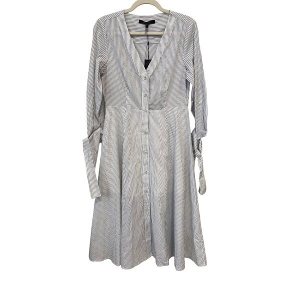 BCBGMAXAZRIA Button Front Striped Midi Dress Womens Small White Black Formal NEW - Picture 2 of 15
